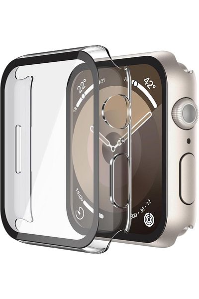 AWH 2-Pack Hard Case with HD Tempered Glass Screen Protector for Apple Watch 9/8/7 45mm,Transparent