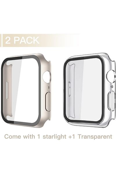 AWH 2-Pack Hard Case with HD Tempered Glass Screen Protector for Apple Watch 9/8/7 45mm,Transparent