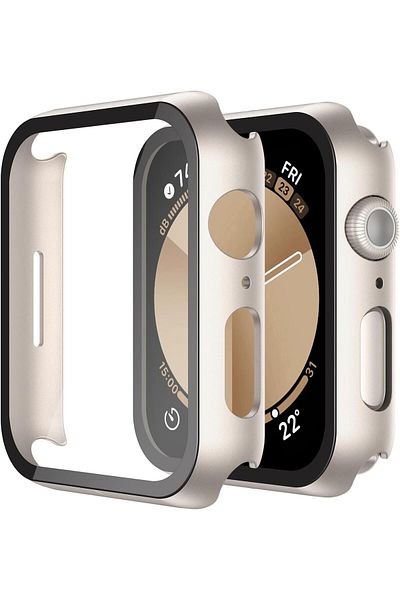 AWH 2-Pack Hard Case with HD Tempered Glass Screen Protector for Apple Watch 9/8/7 45mm, Starlight