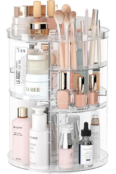 AWH Rotating Spinning Makeup Organizer, DIY 8 Adjustable Layers  With Holder Display