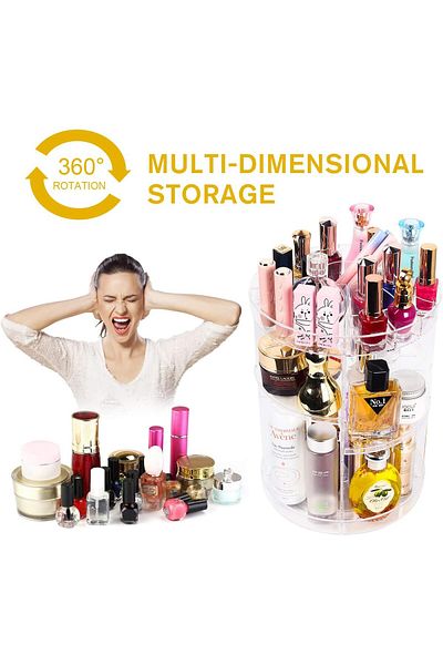 AWH 360° Spinning Makeup Organizer, Sanipoe Adjustable Carousel Rotating Storage Rack Clear