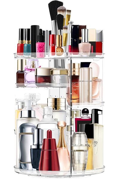 AWH 360° Rotating Makeup Organizer | Adjustable, Large-Capacity Cosmetic Storage (Clear)