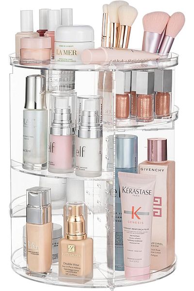 AWH 360° Rotating Makeup Organizer, Adjustable Carousel, Large Capacity, Clear