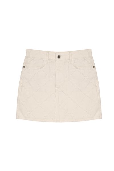 Quzu Cream Mini Denim Skirt - Knit Detail