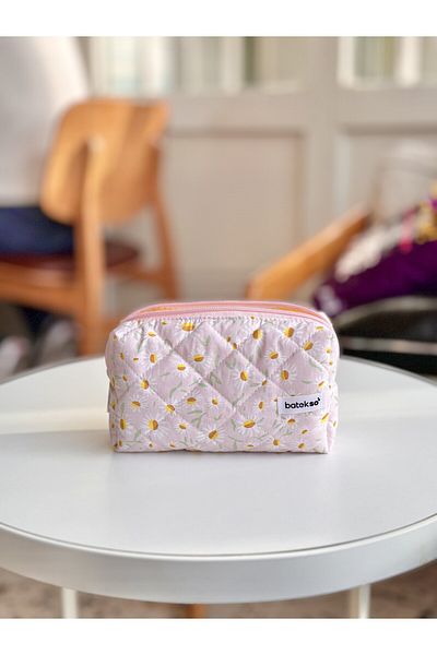 Batekso Powder Pink White Daisy Patterned Pencil Bag