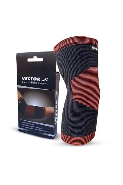 Vector X دعامة مرفق مرنة مصبوبة (أسود/أحمر، صغير) | المادة - قماش مرن
