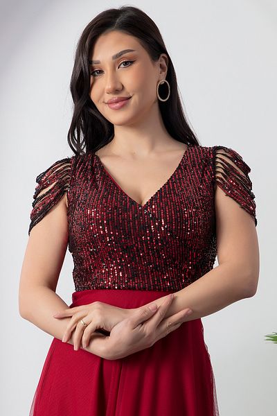 PULLIMM Top Paiete Paiete Șase Tulle Rochie Lungă de Seară 13118