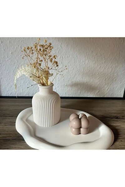 LAURELWOOD Σετ Οβάλ Βάζο-Δίσκος Παρουσίασης από Μπετόν Παμπάς από ξύλο λαύρου