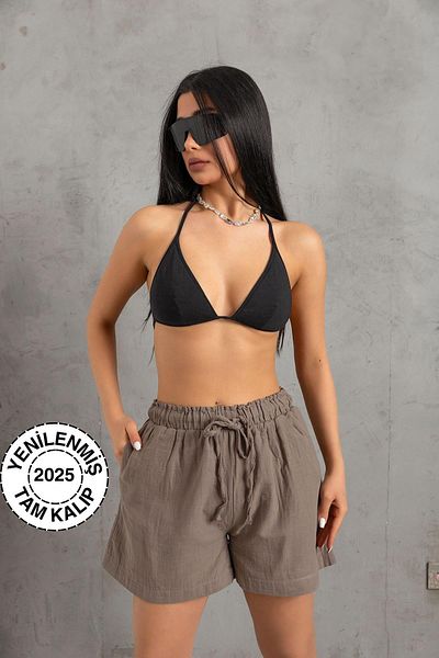 Maule Bequem geschnittene Nerz-Musselin-Damenshorts – Schnürung und elastische Tasche @las Palmas