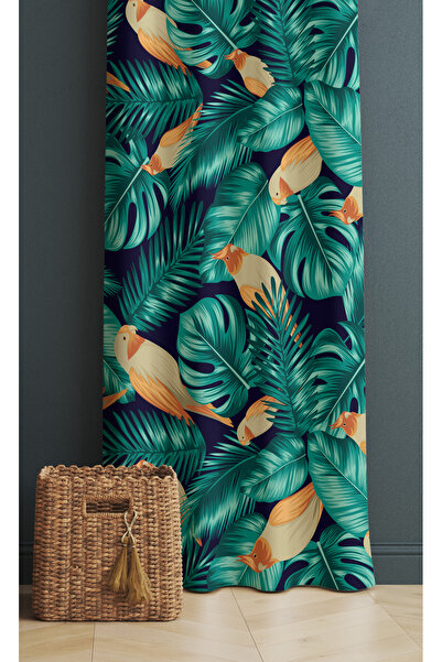 ALAMODECOR Turquoise Leaf and Bird Model Single Wing Living Room Living Room ...