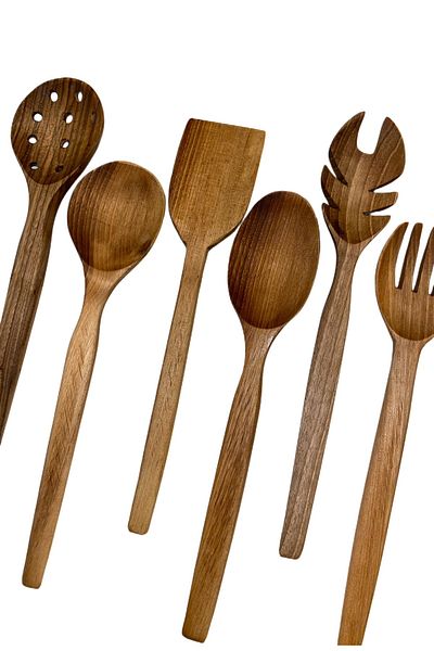 Elante 100% Natural Light Walnut Handmade 6 Piece Wooden Spoon Set, Kitchen Set, Spatula, Wooden Spoon