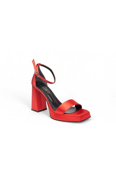 Lölük Moda Red Satin - Single Strap Square Toe Luçuk