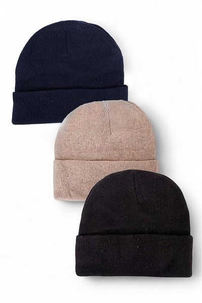 Eke Tekstil Unisex Folded Black Stone Navy Blue 3-Piece Beret Set