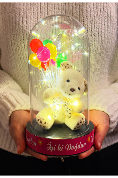 lenostra Dogum Gunu Hediyesi Işıklı Fanus Balon Tutan Ayıcıklı Arkadaşa Ablaya Kardeşe Kiza Doğum Günü