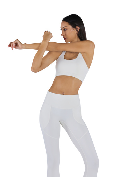 YesEco Women’s  White Activewear High-Support Y-Back Padded Sports Bra | Recycled Fabric |