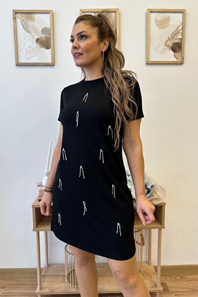 Aychayla Taşlı Tasarım Modal Kumaş Mini Elbise