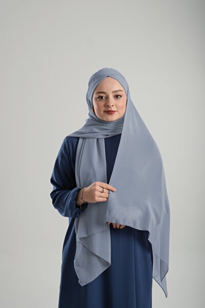 HÜRREM BONE Γκρι σιφόν μονόχρωμο σάλι με κορδόνια - Πρακτικό έτοιμο σταυρό 1455_15