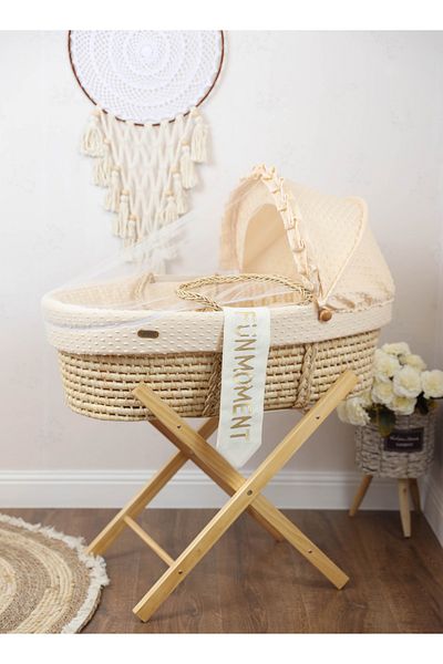 Fun Moment Portable Baby Moses Basket Cot With Durable Stand (BEIGE)