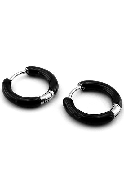 Solfera Black Enamel Stainless Steel Unisex Women Men Hoop Earrings Er174
