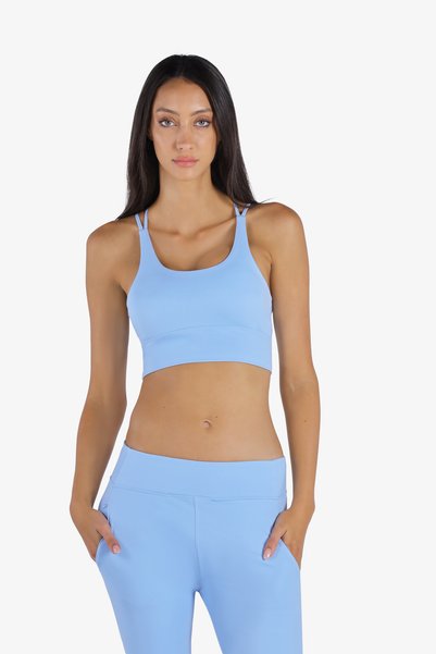 YesEco Women’s Light Blue Activewear High-Support Padded Criss-Cross Sports Bra | Recycled Fabric |