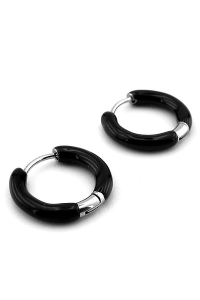 Solfera Black Enamel Stainless Steel Unisex Women Men Hoop Earrings Er174