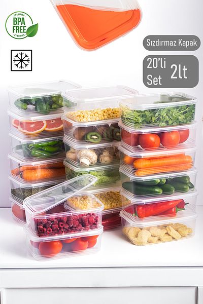 Porsima 4302 Model 20-Piece Freezer Storage Set - Self-Cover, Deep Freezer 2Lt Clear