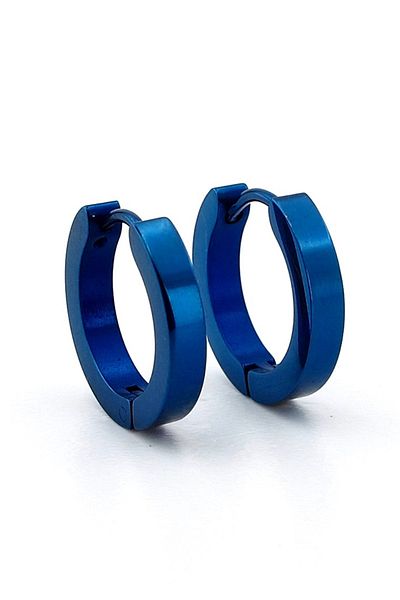 Solfera Blue Color Stainless Steel 16mm Blunt Cut Hoop Unisex Women Men Earrings Er156