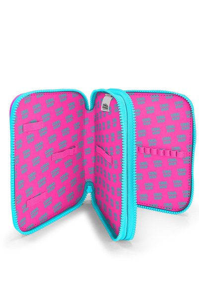 Coral High Kids Navy Blue Colored Polka Dot Double Layer Pencil Bag 11142