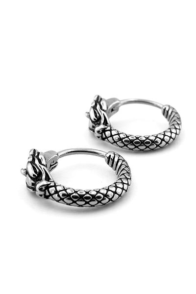 Solfera Dragon Embossing Silver Color Stainless Steel Men's Earrings Er180
