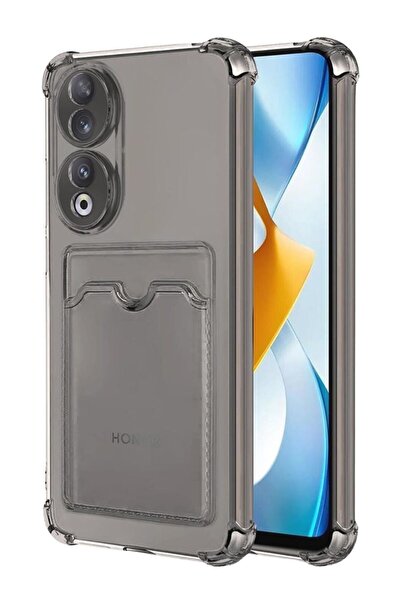 HANPORIUM Honor 90 Uyumlu Kılıf Darbe Emici Köşe Korumalı Kartlıklı Cüzdanlı Silikon Kapak - Füme