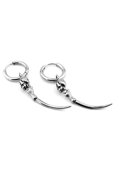 Solfera Men's Gothic Earrings - Skull, Bone Pattern, Silver Color, Stainless Steel Er176