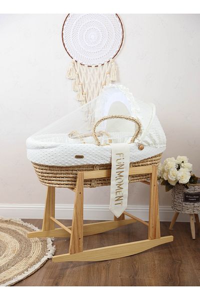 Fun Moment Portable Baby Moses Basket Cot With Durable Rocking Stand - Off White