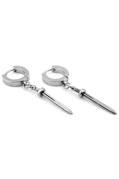 Solfera Unisex Men's Earrings - Stainless Surgical Steel Hoop with Sword Dangle Er186