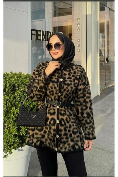 asin collection Women's Leopard Print Long Knitwear Cardigan