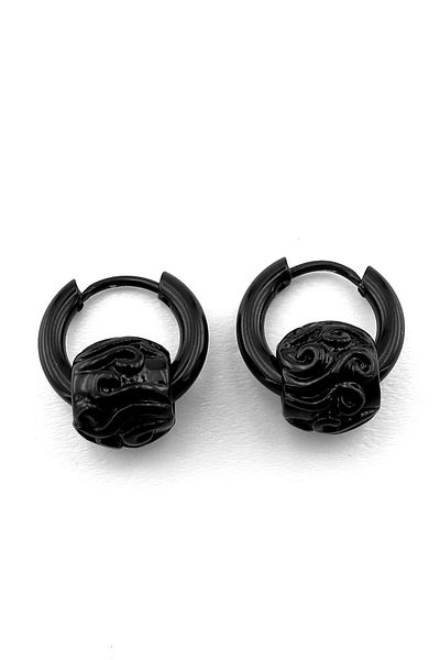 Solfera Embossed Pattern Black Color Stainless Steel Women Men Earrings Er163