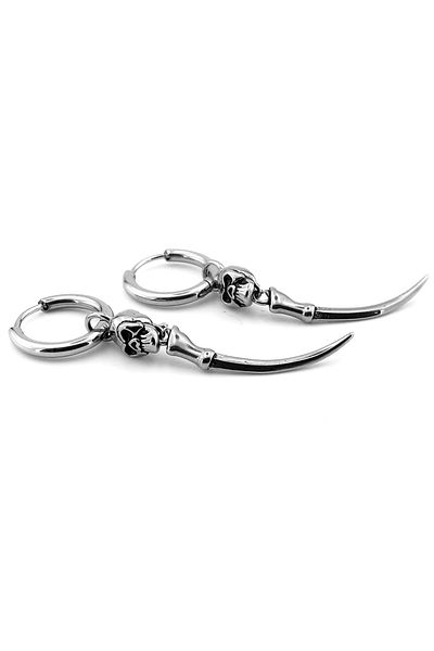 Solfera Men's Gothic Earrings - Skull, Bone Pattern, Silver Color, Stainless Steel Er176