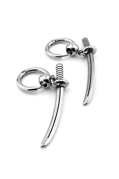 Solfera Men's Earrings - Samurai Sword Katana, Silver Color, Stainless Steel Er175