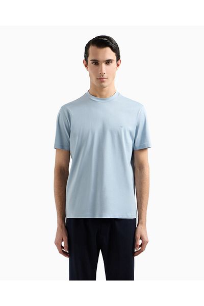 Emporio Armani Ανδρικό μπλουζάκι μπλε - 100% βαμβάκι, κανονική εφαρμογή, στρογγυλή λαιμόκοψη, κοντό μανίκι EM 000983   AF13669-U9275