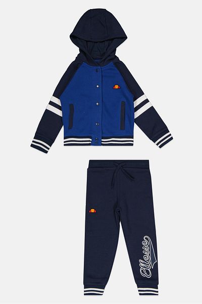 Ellesse طقم مكون من قطعتين من سويت شيرت وبنطال رياضي بشعار العلامة التجارية للأولاد الصغار، أزرق داكن