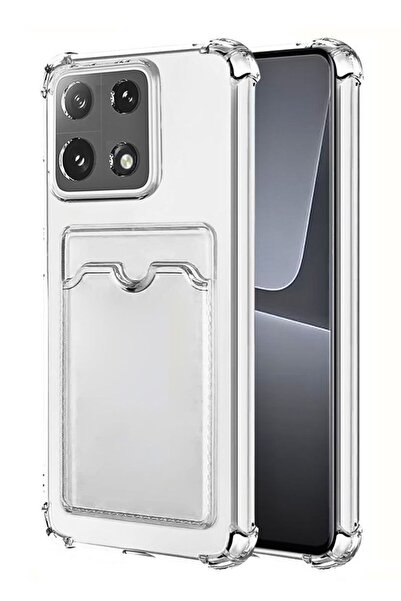 HANPORIUM Xiaomi 14T Pro Uyumlu Kılıf Darbe Emici Köşe Korumalı Kartlıklı Cüzdanlı Silikon Kapak -Şeffaf
