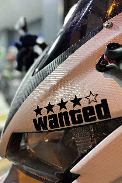 Banxtre Motor-Araba-Kask için Siyah Renk Yıldızlı Wanted Sticker Etiket (1 Adet)
