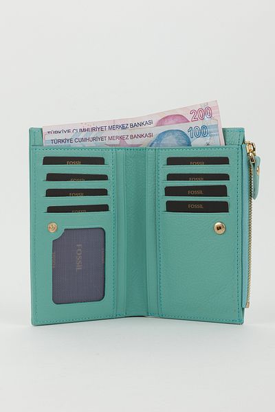 Fossil Boxed Genuine Leather Ice Blue Medium Size Women's Hand Portfolio Card Holder Wallet