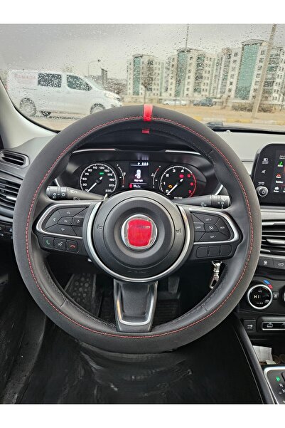 dizaynpark Siyah Alcantara Nubuk Deri Yüzüklü Kırmızı İpli Geçmeli Direksiyon...