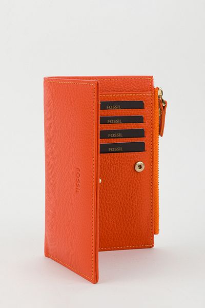 Fossil Boxed Genuine Leather Orange Medium Size Women's Hand Portfolio Card Holder Wallet