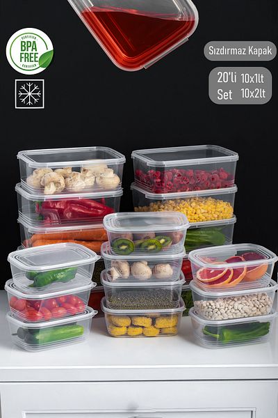Porsima 4302 Model 20-Piece Freezer Storage Set - Self-Covered Deep Freezer 1Lt and 2Lt Container