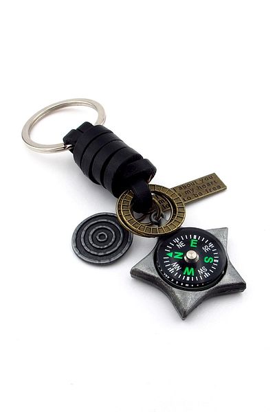 Solfera Star Shaped Outdoor Leather Metal Keychain with Compass - Kc167