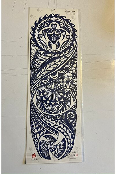 Airbrush Tattoo Maori 3 Hafta Kalıcı 2 Adet Birden Tam Kol Bacak Geçici Dövme 46 cm