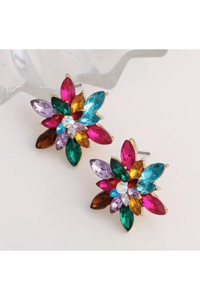 SE Jewellery Colorful Stone Embellished Eye-Catching Women's Flower Earrings