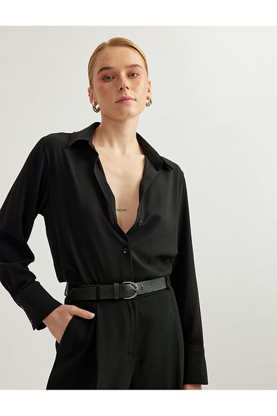 Koton Classic Lapel Button Long Sleeve Crepe Shirt
