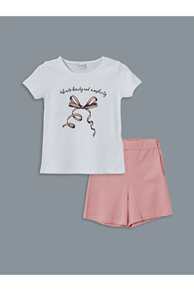 LC Waikiki LCW ECO bela okrugla kragna majica i šorti za devojčice